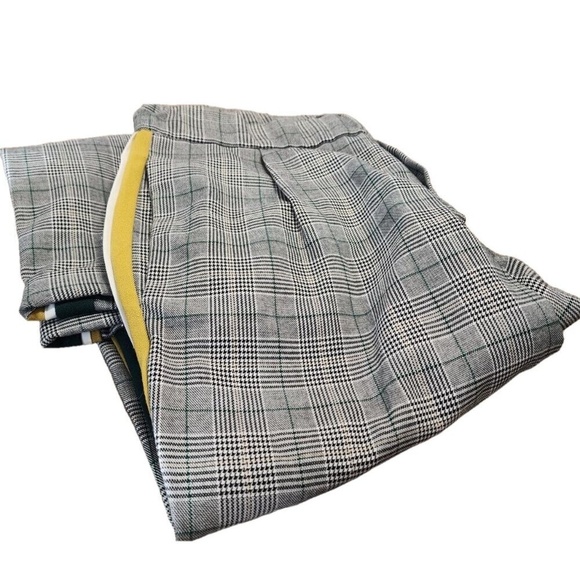Zara Gray Plaid Slim-Fit Pants w/Yellow & Green Stripes & Cuffed Hem Size S - Picture 4 of 6